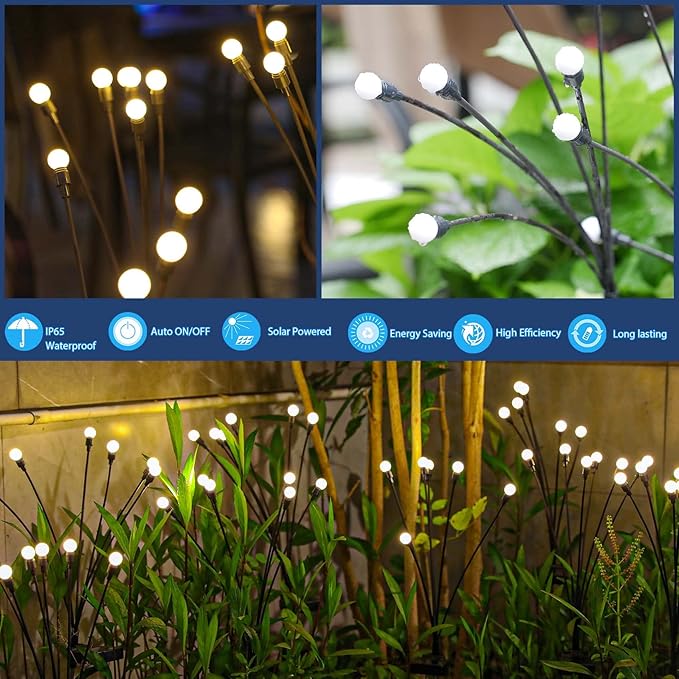 TONULAX Solar Garden Lights - Upgraded Solar Swaying Light, Sway by Wind, Outdoor Lights, Yard Patio Pathway Decoration, High Flexibility Iron Wire & Heavy Bulb Base, Warm White(10 Pack)