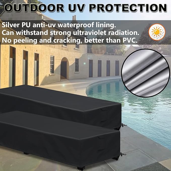 Waterproof Patio Lounge Chair Cover 1 Pack Outdoor Chaise Lounge Covers 600D Weather Resistant Material, UV Protection, Windproof Design Outside Furniture Covers 80" x 28" x 14" H,Black