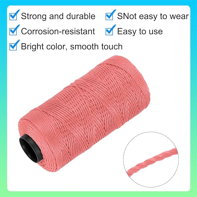 MECCANIXITY Nylon String 3 Strands Twisted Mason Line 1.5mm x 218 Yards Nylon Twine String for DIY Projects, Home Improvement, Gardening, Gift Wrapping, Christmas Party Supplies, Dusty Pink