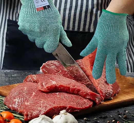 Cut Resistant Gloves, 2 Pairs of Food Grade Cut Resistant Gloves, Cutting Gloves for Kitchen, Oyster Shucking, Fish Fillet Processing, Carving Wood and Gardening(Large-Green)