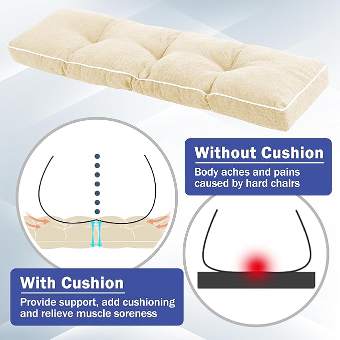 Bench Cushion, 36 x 14 Inch Patio Furniture Cushions with Durable Ties, Soft Memory Foam Bench Cushions for Indoor/Outdoor Furniture with Non-Slip Bottom, Kitchen&Dining, Beige