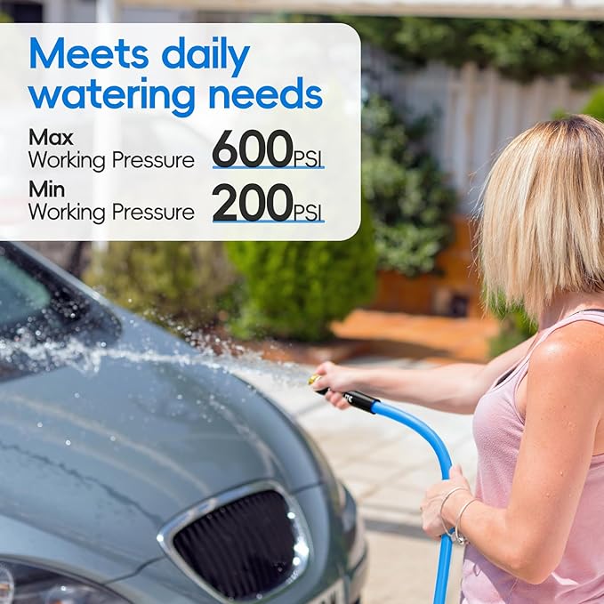 SPECILITE Hot/Cold Garden Water Hose 150 ftx 3/4 in, -50℉ To 190℉, Heavy Duty, Flexible, Burst 605 Psi, Lightweigh, Upgraded Rubber Pipe with 3/4" Brass Fittings For Backyard, Outdoor, Farm, Blue
