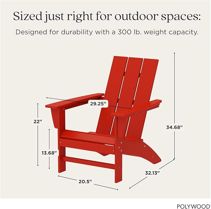POLYWOOD AD420SR Modern Adirondack Chair, Sunset Red, Durable High Density Polyethylene Construction, Easy Assembly, Waterproof, Comfortable Contoured Seat