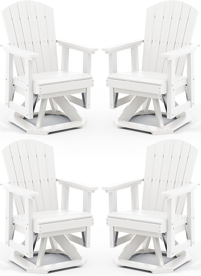 SERWALL Adirondack Swivel Glider Chair, HDPE Glider Set of 4 for Outdoor, All-Weather Glider Chair for Porch, Balcony, Light White