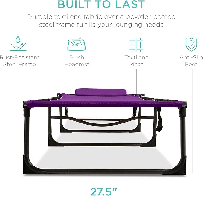 Best Choice Products Patio Chaise Lounge Chair, Portable Outdoor Folding Recliner for Lawn, w/ 8 Positions, Handles, 300lb Capacity - Purple