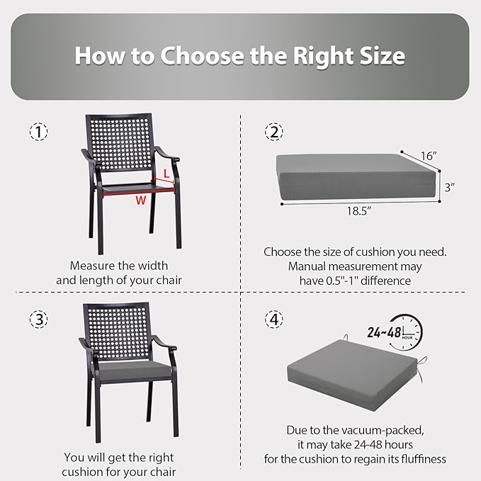 Outdoor Chair Cushions Set of 4, 18.5 x 16 Inch Patio Chair Cushions for Outdoor Furniture, Water Resistant, Non-Slip Ties (Light Grey)
