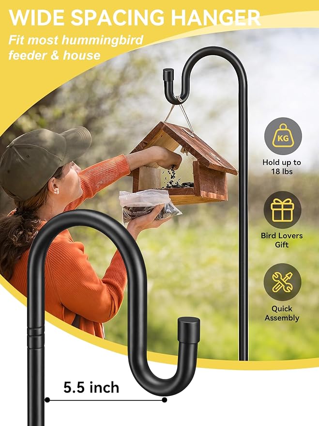 Bird Feeder Pole, 62" Shepherds Hooks for Outdoor, Hummingbird Feeders Stand Heavy Duty with Stable 5-Prong Base, Hanging Plant Shepherd Hook Hanger Stick for Outside Garden Yard Wedding