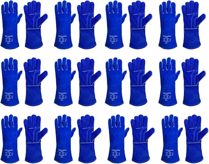 Blue Split Cowhide Welding Gloves - Shield Hands with Best Heat Resistant Welders Glove for Men & Women