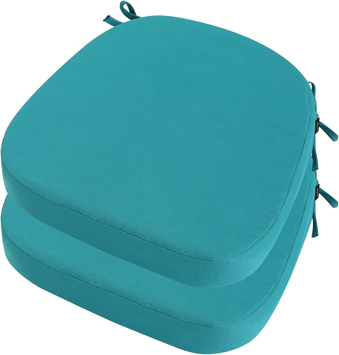 idee-home Outdoor Chair Cushions Set of 2, 19" x 19" x 3" Thick D-Shaped Patio Furniture Outdoor Seat Cushions Waterproof with Ties, Dining Pads