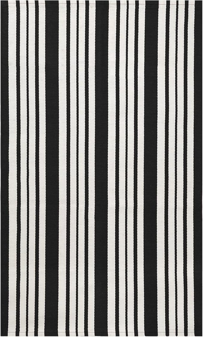 IOHOUZE Black and White Striped Rug 3'x5' Front Door Rugs Outdoor, Washable Area Rug for Front Porch, Spring Summer Doormats Outdoor Indoor, Cotton Rugs for Entryway Porch Entrance