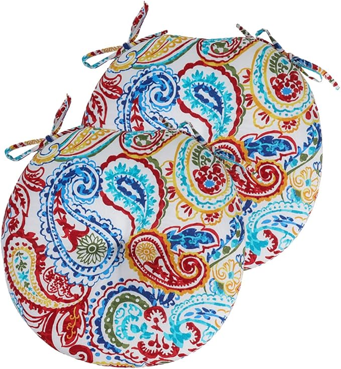 FUNHOME Bistro Chair Cushions 15 inch,Set of 2,Tufted Round Chair Cushions with Ties,15"x15"x4",Water Resistant Round Seat Cushion for Barstool Chairs,Patio Garden Kitchen Outdoor Furniture(Phoenix)