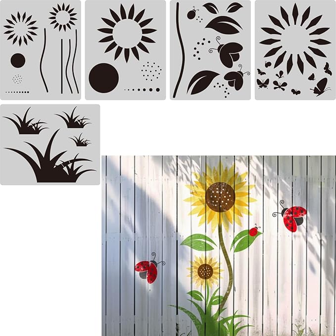 YKW Large Sunflower Butterflies Stencil for Painting, Reusable Flower Insect Template, for DIY Crafts Walls Wood and Home Decor,Give Your Garden a Unique Design