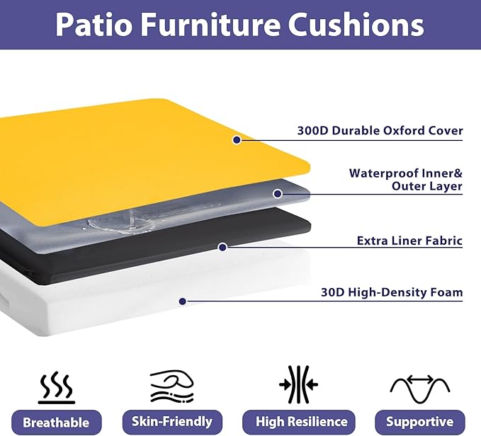 Outdoor Chair Cushions Set of 4,Waterproof Outdoor Seat Cushions for Patio Furniture,Patio Chair Cushion with Handle and Ties, Square Out Door Chair Pads,19" x 19" x 3", Yellow