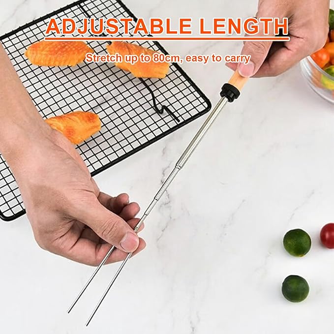 6 Pcs Marshmallow Roasting Sticks for Fire Pit, 32 in Extendable Smores Sticks for Fire Pit Party Bonfire Camping Accessories, Stainless Steel Barbecue Smores Skewers BBQ Skewers Forks Tools + Bag
