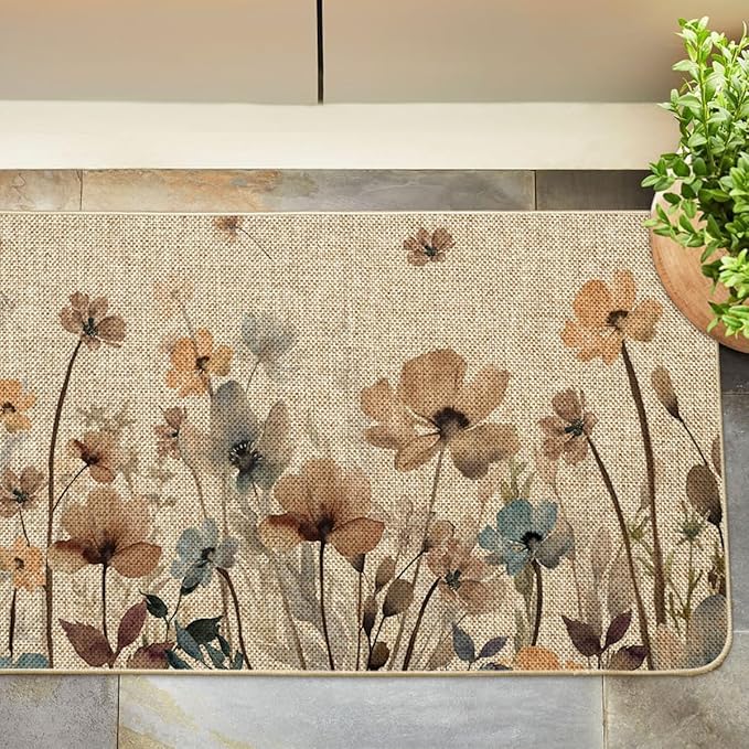Artoid Mode Poppy Floral Leaves Spring Doormat, Home Summer Decor Low-Profile Switch Rug Door Mat Floor Mat for Indoor Outdoor 17x29 Inch