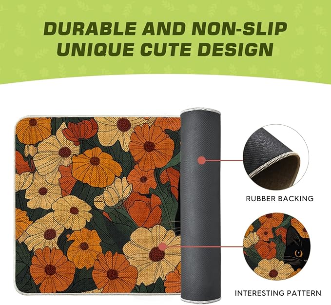 Artoid Mode Black Cat Flowers Spring Doormat, Home Summer Decor Low-Profile Switch Rug Door Mat Floor Mat for Indoor Outdoor 17x29 Inch
