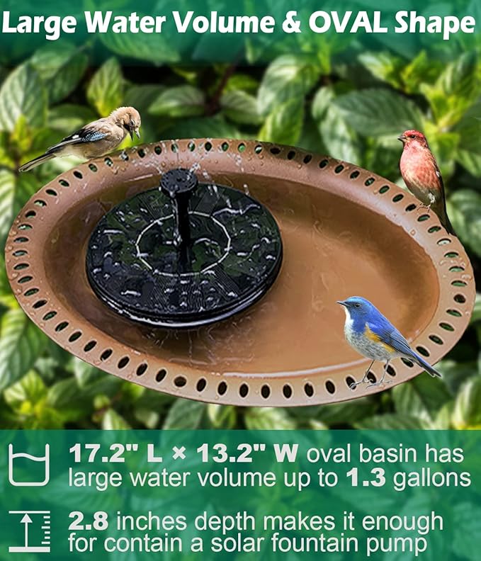 29 Inch Height Detachable Bird Bath with Metal Stake Stand, Oval Shape Birdbath Bowl Spa & Birdfeeder with 5-Prong Base for Outdoor Garden, Brown