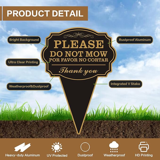 Double Sided Yard Sign, Do Not Mow / POR FAVOR NO CORTAR Sign for Lawn, 10"x14" Bilingual English and Spanish Yard Sign with Stake, Rust-Free Metal, Weatherproof UV Printed for Outdoor Use (DO NOT MOW-1PACK)