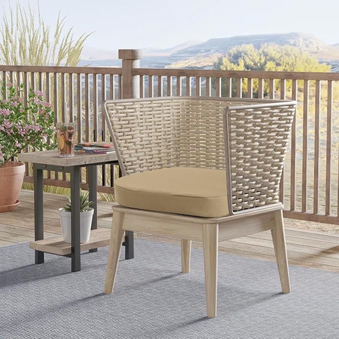 idee-home Outdoor Chair Cushions Set of 2, 17" x 17" x 2" Thick D-Shaped Patio Furniture Outdoor Seat Cushions Waterproof with Ties, Dining Pads