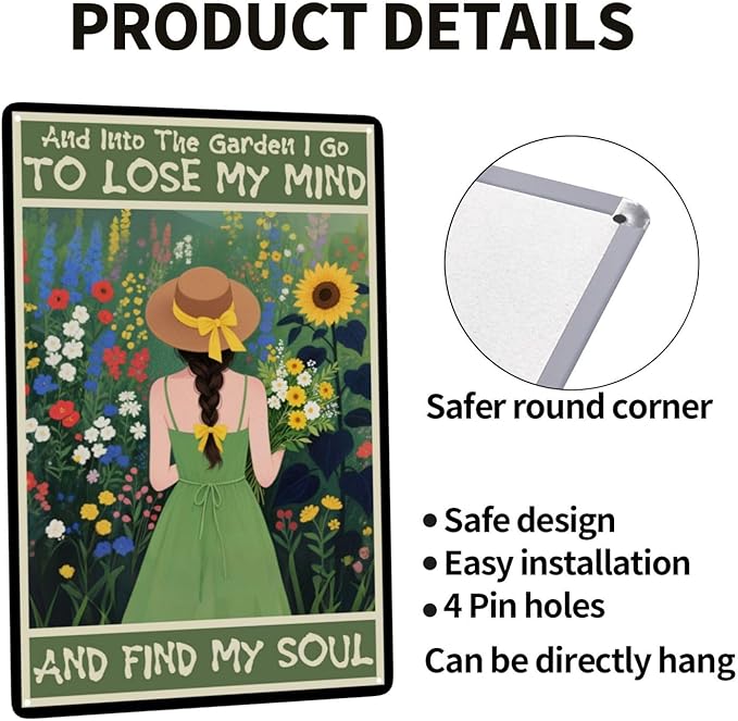 And Into The Garden I Go Women's Garden Gift Vintage Metal Tin Sign Retro Rustproof Funny Art Wall Decor for Yard Backyard Patio Porch 8x12 Inch