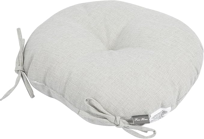 Bistro Chair Cushions 15 inch,Set of 2,Tufted Round Chair Cushions with Ties,15"x15"x4",Water Resistant Round Seat Cushion for Barstool Chairs,Patio Garden Kitchen Outdoor Furniture(Cloud Gray)