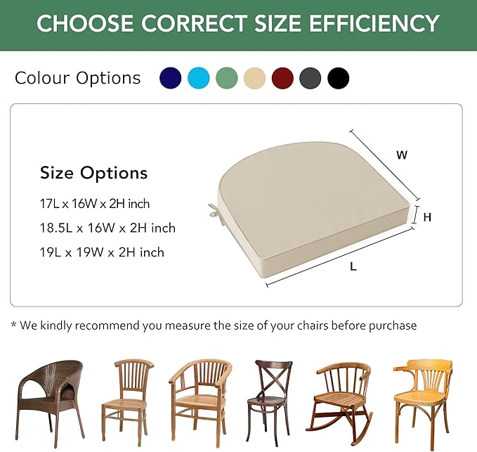 Outdoor Chair Cushions Set of 4: Waterproof & Fade Resistant Patio Furniture Cushions - 19 x 19 x 2 Inch Non Slip Round Corner Seat Cushion Pads with Removable Cover for Garden Yard Lawn, Cream
