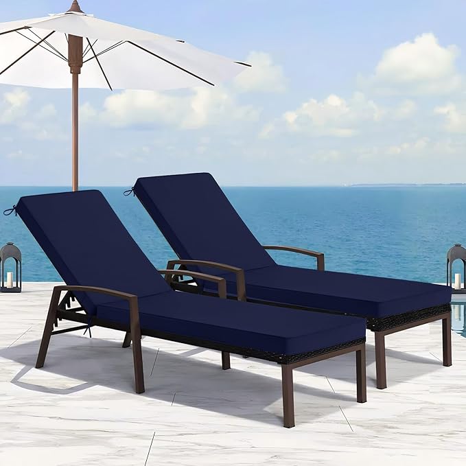 Basic Beyond Chaise Lounge Cushions Outdoor, 3-Layer Waterproof Outdoor Furniture Cushions with Removable Cover and 4 Ties, 72"x21"x3" Patio Lounge Chair Cushions for Outdoor Furniture, Navy