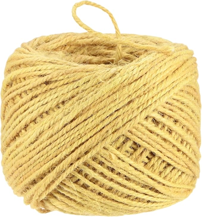 1-Pack Natural Jute Twine String, 3mm x 328ft/100m Long Garden Twine Balls for Crafts/Gift Wrapping/Gardening Plants, Durable Plant Ties Thick Rope [Light Yellow]