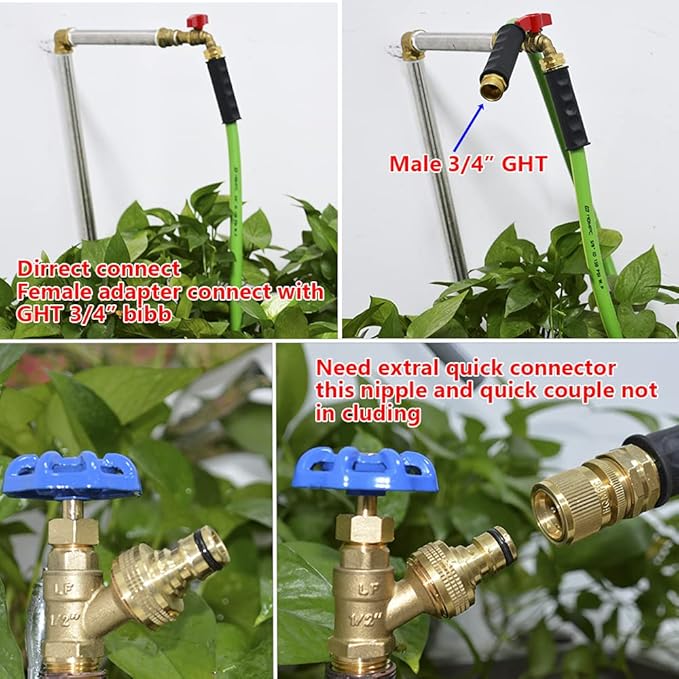 HQMPC Garden Hose Garden Water Hose 50 ft Non Kinking Heavy Water Hose with Brass Hose Fittings (5/8"IDx50'(50 FEET) With 1 Pcs 10 Patterns Hose Nozzle Spray Nozzle