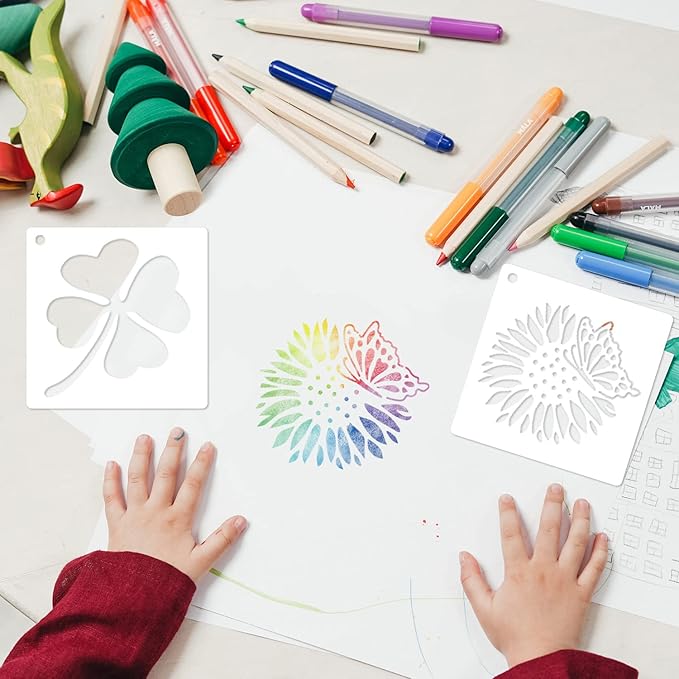 64 Pieces Stencils for Painting, Small Reusable Flower Plant Stencil, Art Craft Template for Painting on Wood, Wall, Fabric, Rock, Chalkboard, Sign, DIY Art Scrapbook Projects(Plants)