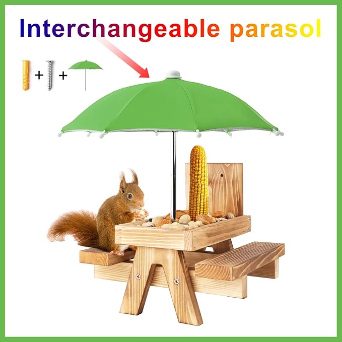 Squirrel Picnic Table Feeder Replacement Mini Umbrella for Outside (Green)