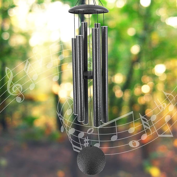 ASTARIN Wind Chimes Outdoor Deep Tone,45-Inch Memorial Wind Chimes Large with 6 Heavy Tubes,Unique Windchimes Outdoor for Garden Hanging Decor,Sympathy Gifts,Black Grey