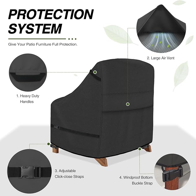 Porch Shield Waterproof Patio Adirondack Chair Cover 2 Pack Fits Outdoor Chairs 28W x 30D x 36H inch, Black