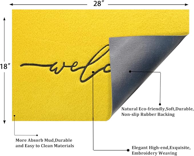 AAZZKANG Yellow Outdoor Mat Front Door Indoor Welcome Doormat,Anti Slip Rubber Door Mat,Quickly Absorb Mud Easy to Clean Entrance Mats