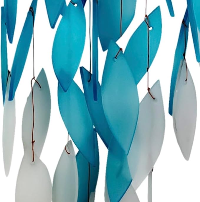 Blue Handworks Deluxe Ocean Ombre Waterfall & Driftwood Chime, Sandblasted Glass and Found Wood Handcrafted Wind Chime