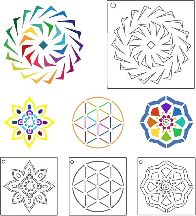 Augshy Mandala Stencils, 56 Pack Mandala Dot Painting Stencils for DIY Rock Art Projects on Wood Furniture Decoration (3.6x3.6 inch)