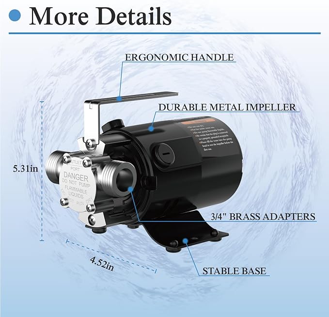 120V Electric Water Pump - 330 GPH Utility Pump, 1/10 HP for Rain Barrel, Garden Hose, Ponds, Pools, Aquariums, Hot Tubs