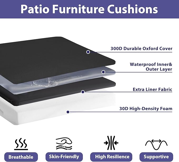 Outdoor Chair Cushions Set of 4,Waterproof Outdoor Seat Cushions for Patio Furniture,Patio Chair Cushion with Handle and Ties, Square Out Door Chair Pads,17" x 16" x 2", Black
