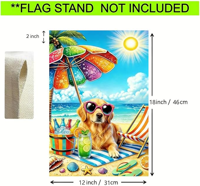 Summer Garden Flag 12x18 Double Sided, Burlap Seasonal Beach Golden Retrieve Dog Garden Flags Summer Decorations Outdoor, Small Decorative Yard Lawn Porch Flags for Outside Decor