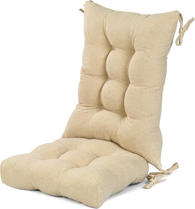 Lokex Rocking Chair Cushion 4 Inch Extra Thick, Cushions for Rocking Chairs Set of Seat and Back with Ties, Linen Fabric Indoor Outdoor Rocker, 17x21 & 17x17 Inches (Beige)