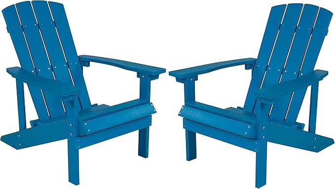 Flash Furniture Charlestown Poly Resin Adirondack Chair - Blue - All Weather - Indoor/Outdoor - Set of 2