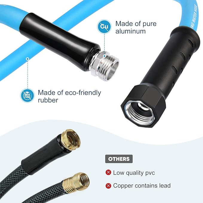 Kohree 50FT RV Water Hose with Storage Bag, 5/8'' Drinking Water Hose, No Odor, Leak Free, Heavy Duty, No Kink and Flexible Garden Hose 50 ft, Ideal RV Accessories for RV, Camper, Garden - Blue