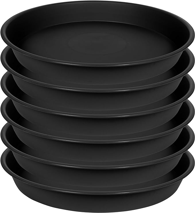 Plant Saucer 10 Inch, 6 Pack of 10 inch Plant Saucer Round, Plastic Flower Plant Trays for Pots, Plant Saucers for Indoors 9", Plant Pot Saucers, Planter Tray for Planter 8-10" (10", Black)