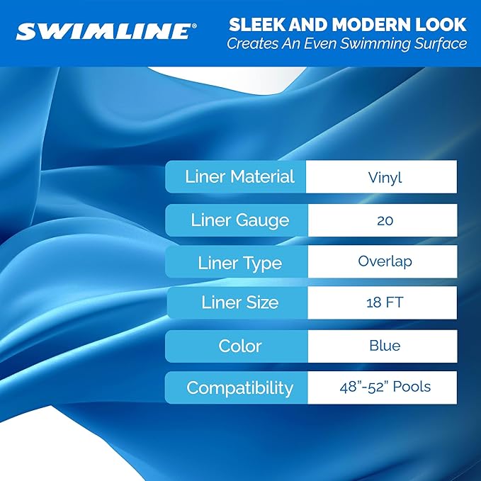 Swimline LI184820 18 Inch Solid Blue Round Above Ground Swimming Pool Overlap 20 Gauge Vinyl Liner for 48 to 52 Inch Pools with Sun Protection