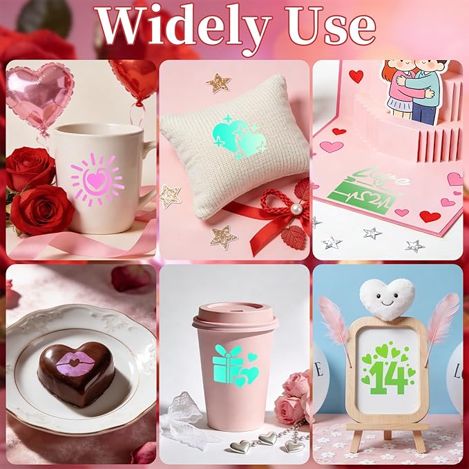 72 PCS 3x3 Inch Valentine‘s Day Stencils for Painting - Love red HeartKiss red RoseCupid's Arrow Reusable Valentine's Painting Templates on Wood, Glass, Fabric, Window Door Decor DIY Decoration