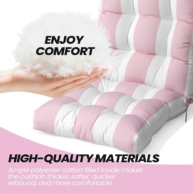 Crestlive 50x20x4 Inch Adirondack Chair Cushion Outdoor Rocking Chair Cushions Water Resistant High Back Patio Chair Cushions Set of 2 Thick Patio Replacement Cushion Pink Stripe