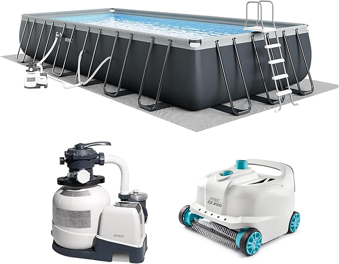 INTEX 26363EH Ultra XTR 24ft x 12ft x 52in Above Ground Swimming Pool Set with Sand Filter Pump and Deluxe Automatic Vacuum Cleaner