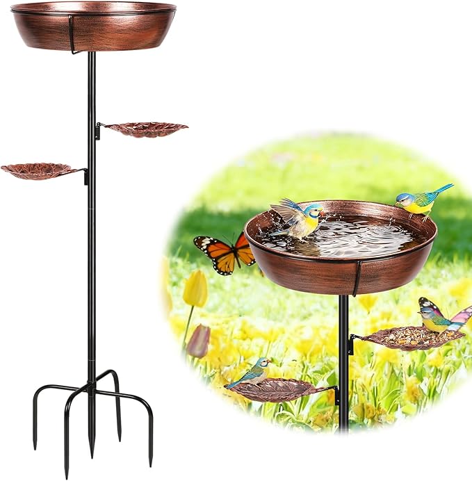 Metal Bird Bath for Outdoor - Garden Bird Bath with Removable Bowl Heavy-Duty Base, Winter Birdbath Feeder Rust-Proof Birdbaths for Garden Yard Lawn Decor, Easy to Install(Bronze)