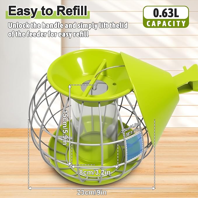 Bird Feeder for Outdoor, Squirrel Proof Bird Feeder for Outdoors Hanging, Weatherproof, Easy to Clean & Refill, Large Capacity Metal Seed Feeder for Finch, Blue Jay, Hummingbird, Green