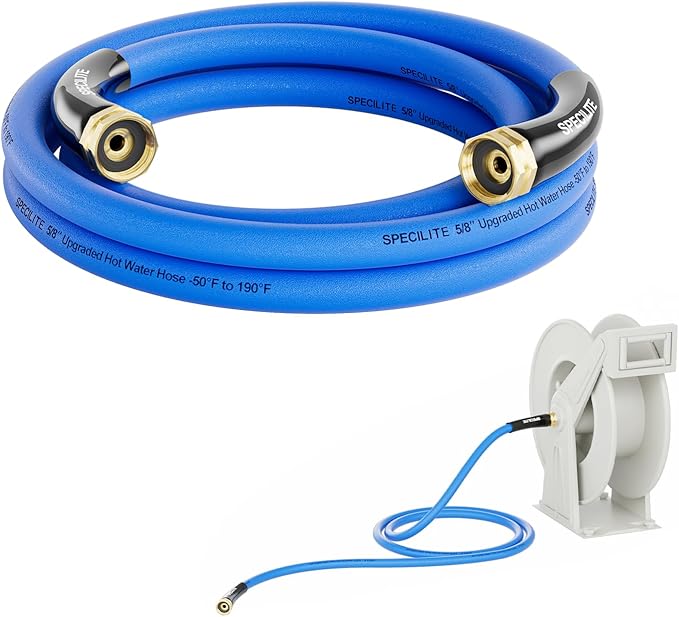 SPECILITE Female to Female Hot/Cold Garden Water Hose 5 ft x 5/8 Inch for Hose Reel, -50℉To 190℉, Heavy Duty, Flexible, Burst 605 Psi, Rubber Extension Pipe with 3/4" Brass Fittings